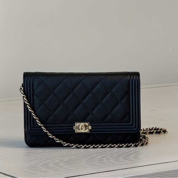 CHANEL Handbags - Chanel Caviar Quilted Boy Wallet On Chain Black Bag